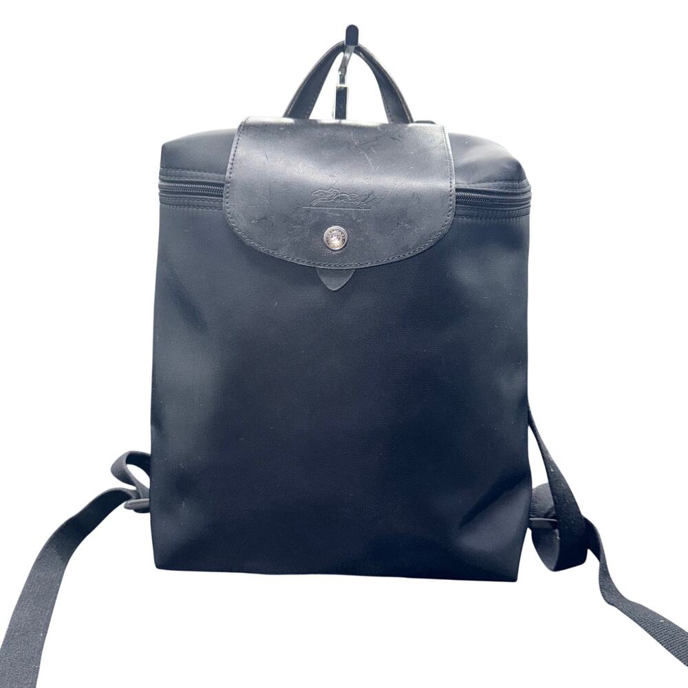 Longchamp Paris Le Pliage Black Nylon Leather Backpack Made in France Vintage